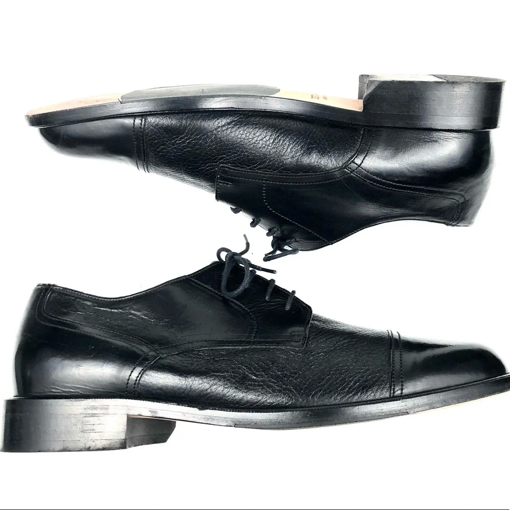 Bostonian Mens Luxe Black Leather Cap Toe Oxfords Size 11 W